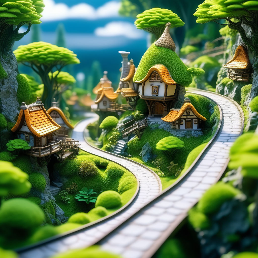 Top down vew to Cozy leprechauns village with a curvy road l... by Lada ...