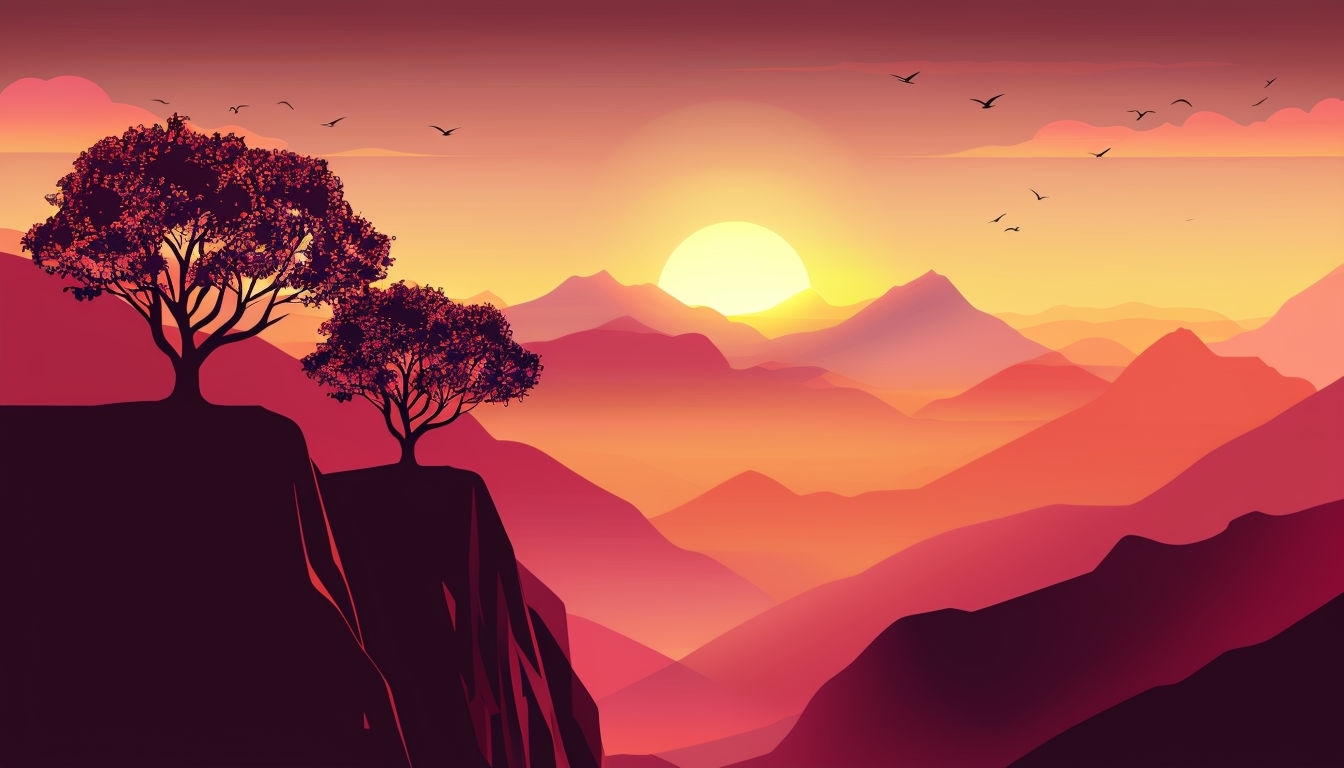 Serene Sunset Landscape with Silhouetted Trees Virtual Background