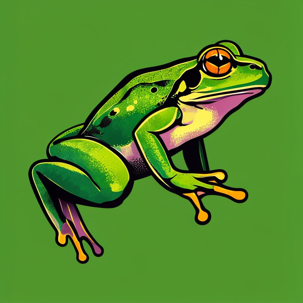 Vibrant Leaping Frog Graphic Illustration Sticker