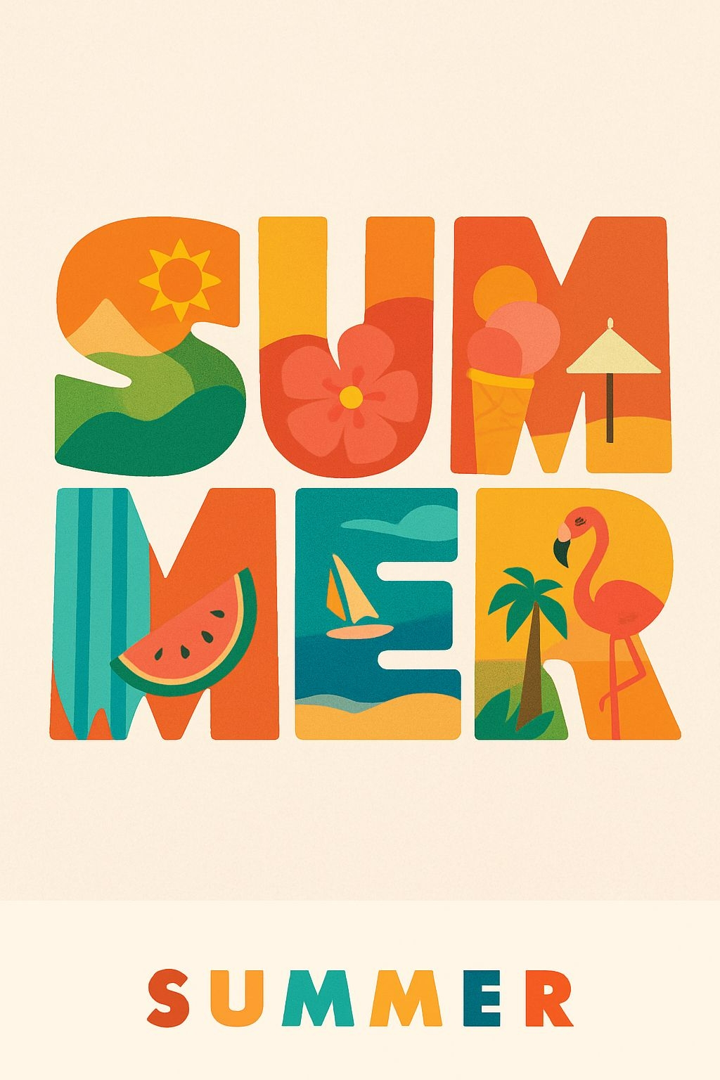 Vibrant Summer-Themed Illustration of the Word Summer Poster