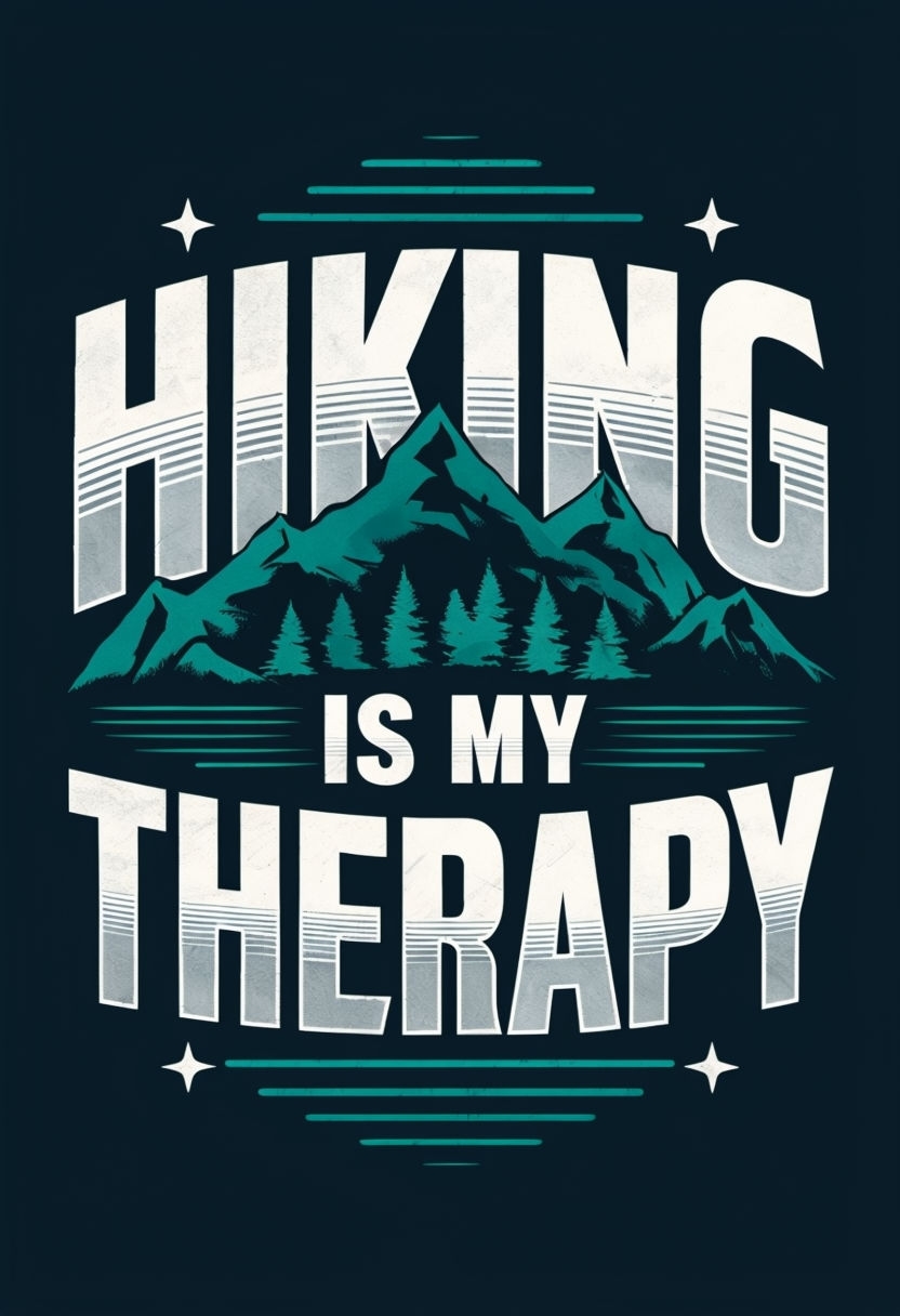 Hiking is My Therapy Motivational Typography T-Shirt