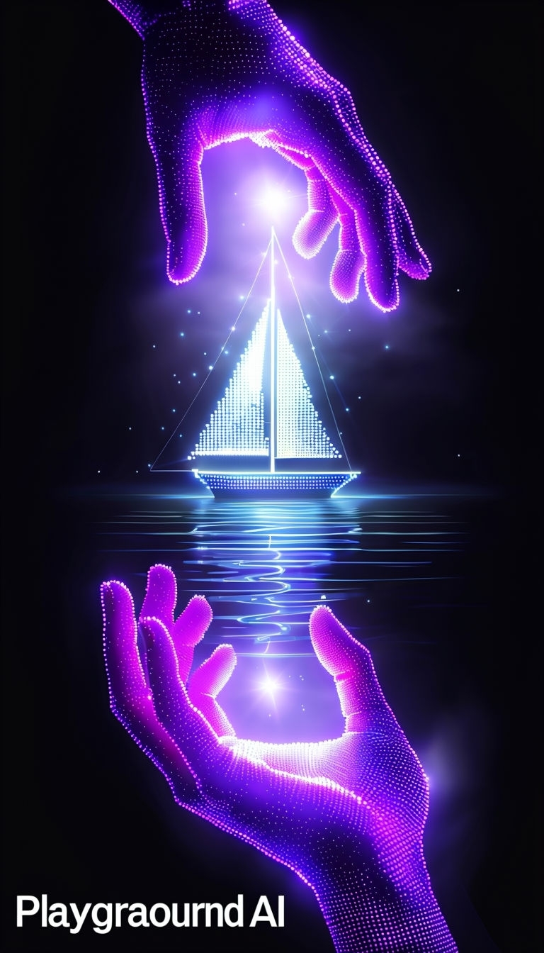 Playground AI Futuristic Digital Art with Pixelated Hands Poster