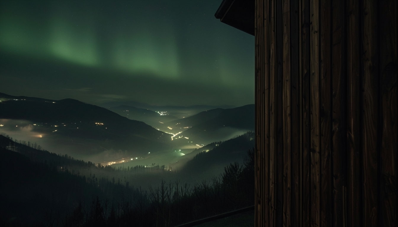 Serene Nighttime Mountain Landscape with Aurora Borealis Virtual Backgrounds