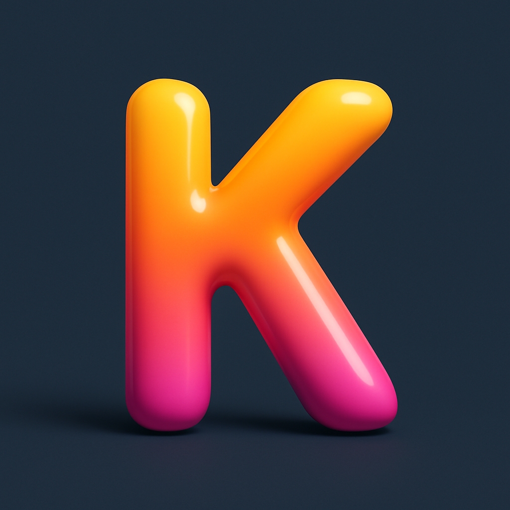 Vibrant 3D Letter K with Color Gradient on Dark Background Monogram