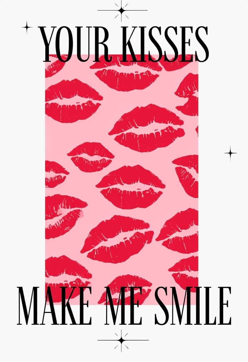 Vibrant Red Lipstick Kisses Graphic Design Poster