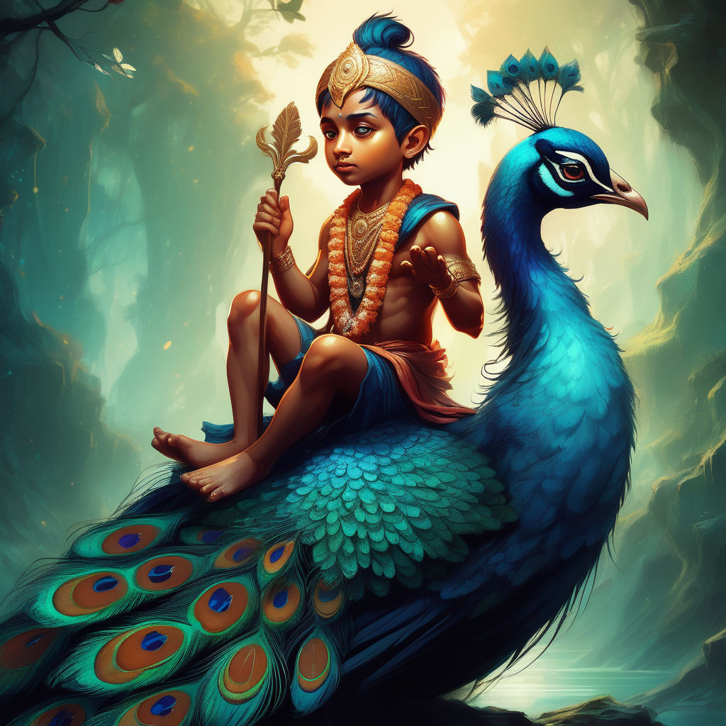 ""Cute adorable lord murugan sitting on a peacock by Pream Kumar