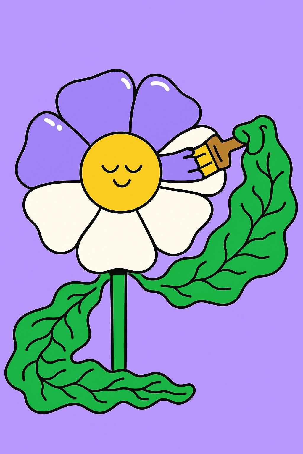 Whimsical Cartoon Flower Painting with Smiling Face Art
