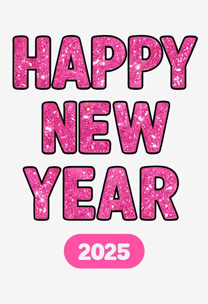 Playful Pink Glitter Happy New Year 2025 T-Shirt