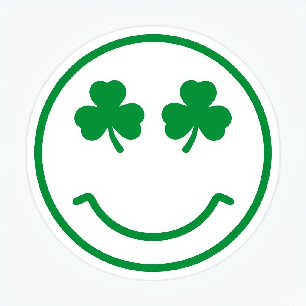 Cheerful Green Smiley Face with Shamrock Eyes Sticker