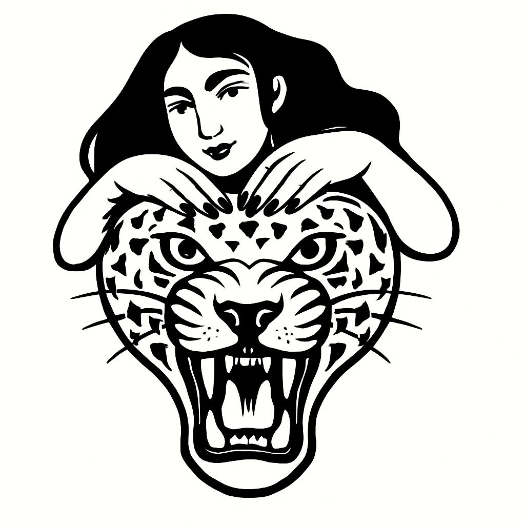 Black and White Woman and Leopard Harmony Illustration T-Shirt