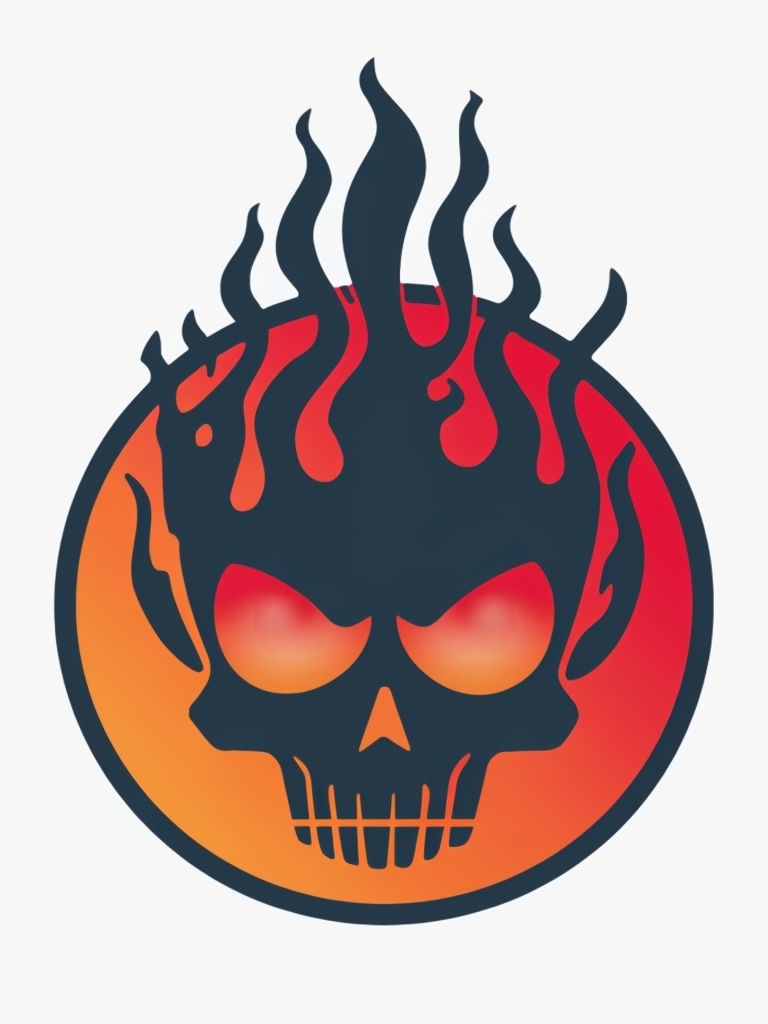 Bold Flaming Skull Logo with Dynamic Color Gradient