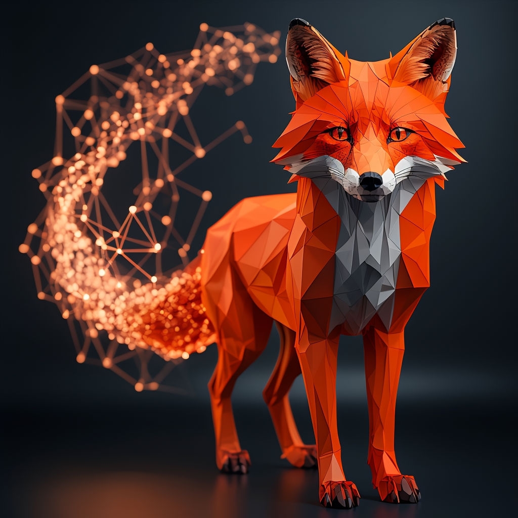 Geometric Fox with Dynamic Particle Tail Digital Art Poster