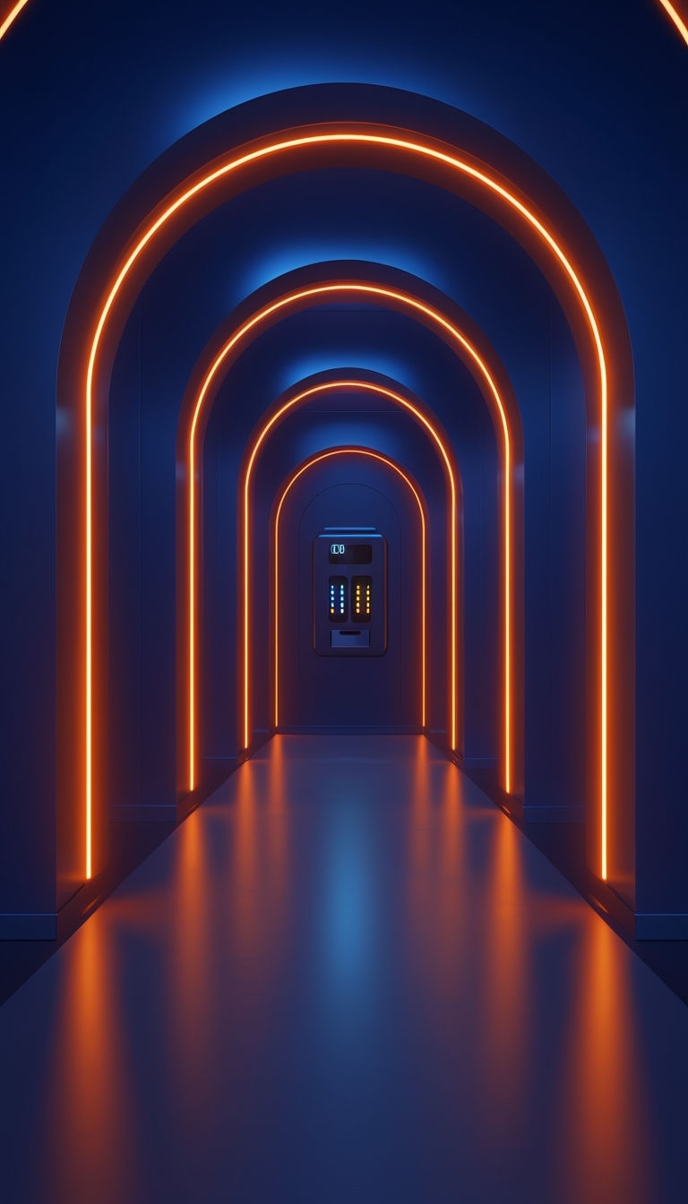 Futuristic Neon Corridor Design with Amber Lights Mobile Wallpaper