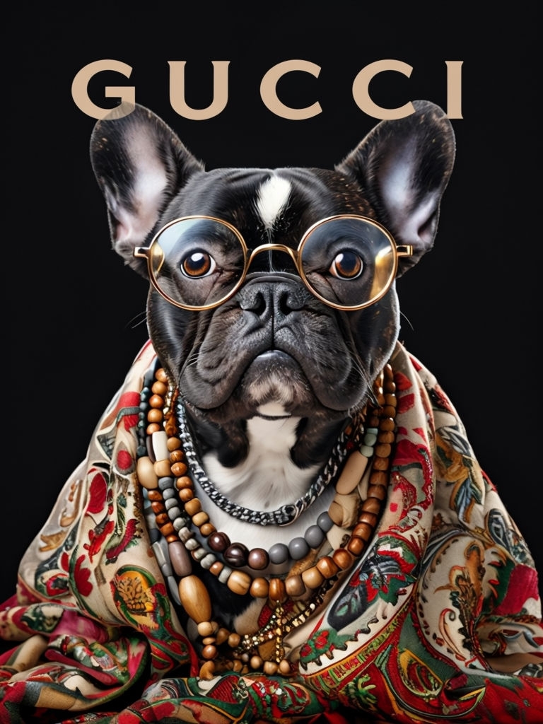 Sophisticated Black French Bulldog Fashion Portrait Poster