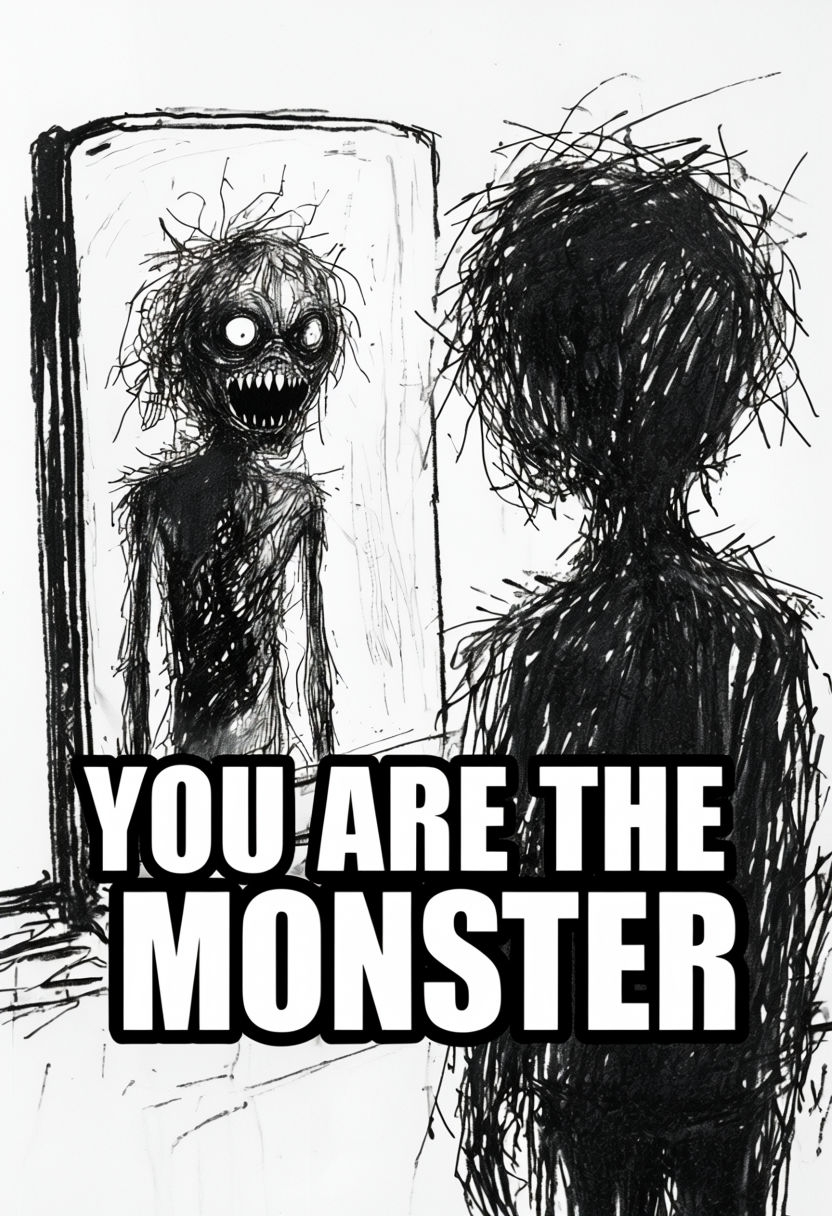 You Are the Monster Black and White Illustration Poster