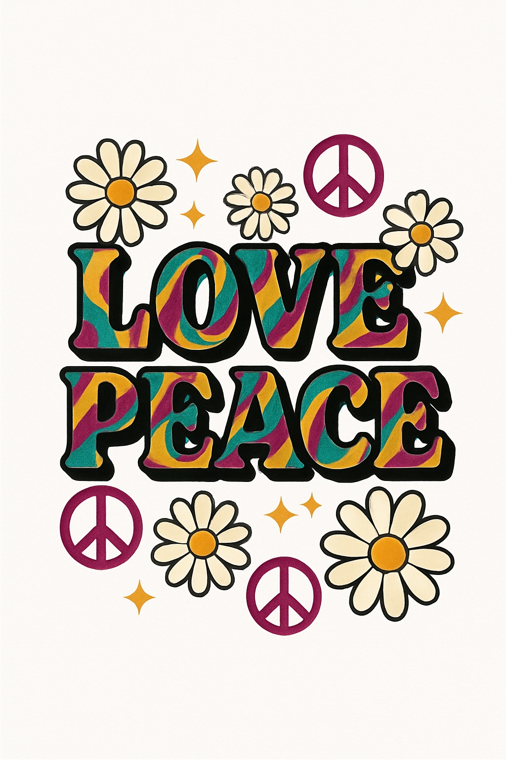 Love Peace Colorful Retro Design T-Shirt