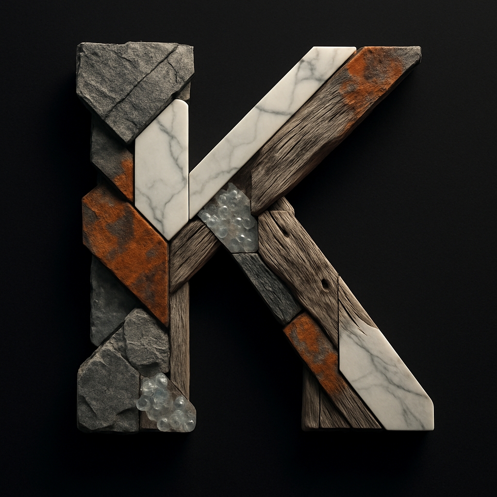 Intricate Natural Materials Letter K Monogram Art Design