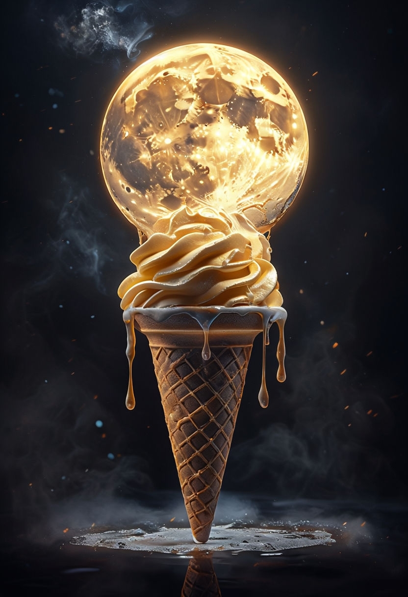 Surreal Cosmic Ice Cream Cone with Moon Topping Art