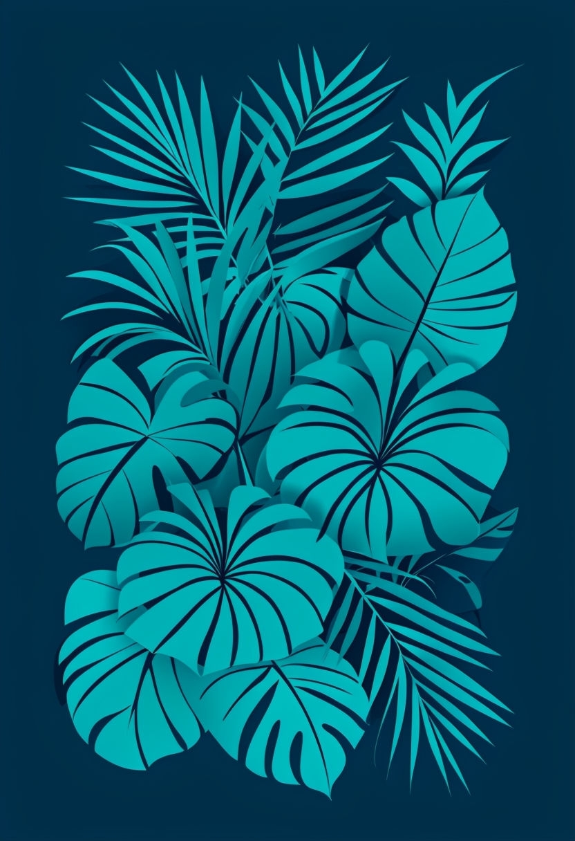 Vibrant Minimalist Tropical Foliage Graphic Poster Art