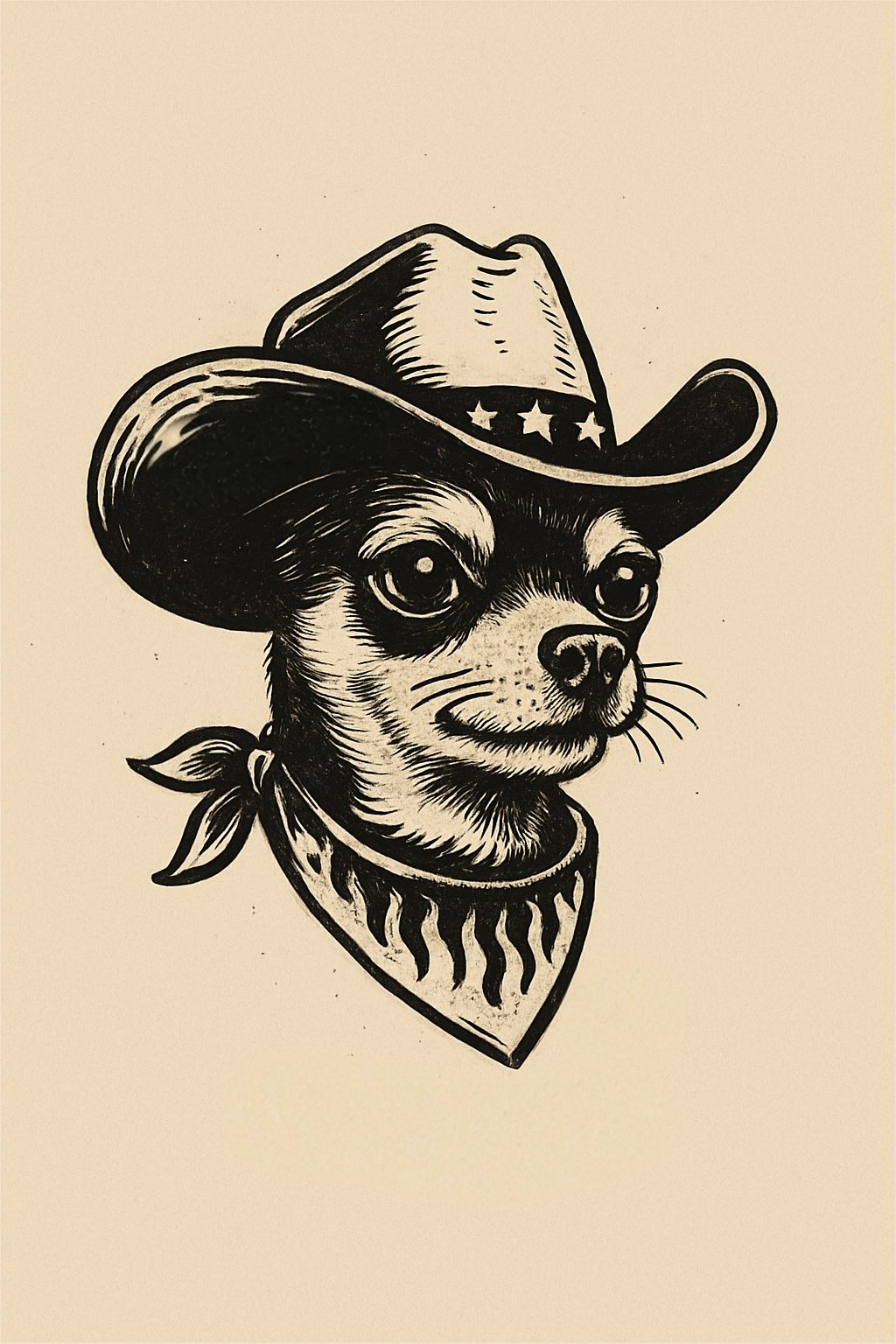 Charming Vintage Chihuahua with Cowboy Hat and Bandana T-Shirt