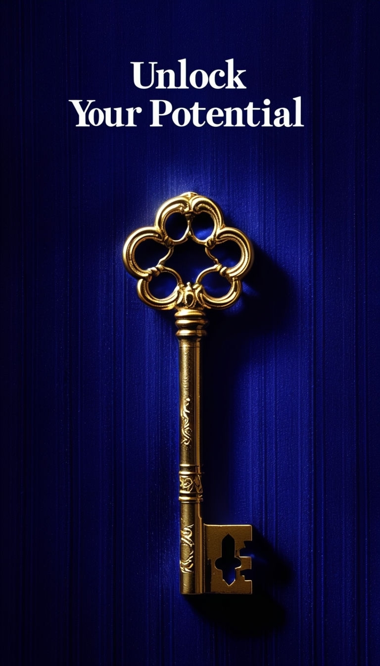 Elegant Gold Key with Motivational Text on Velvet Background Social Media Post