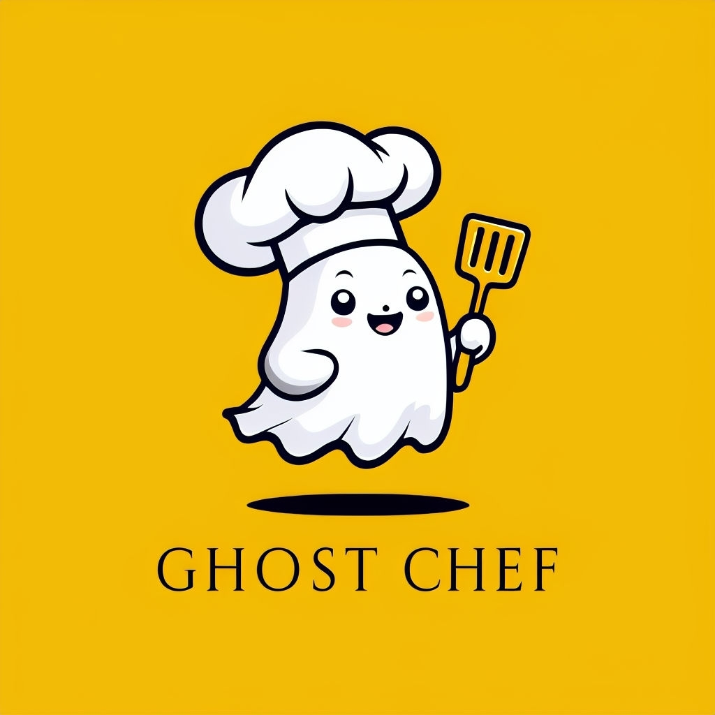 Cheerful Ghost Chef Minimalist Cartoon Logo Design