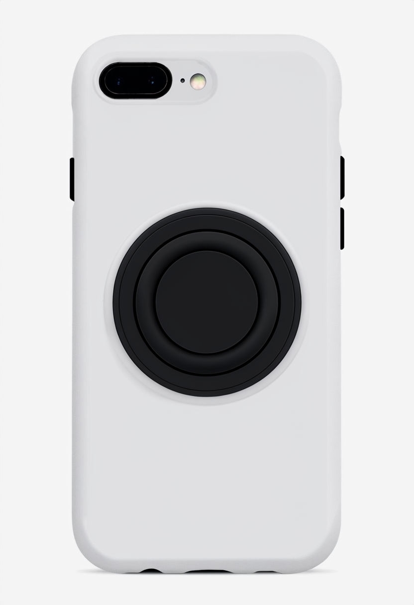 Minimalist White Smartphone Case with Black Pop Socket Mockup