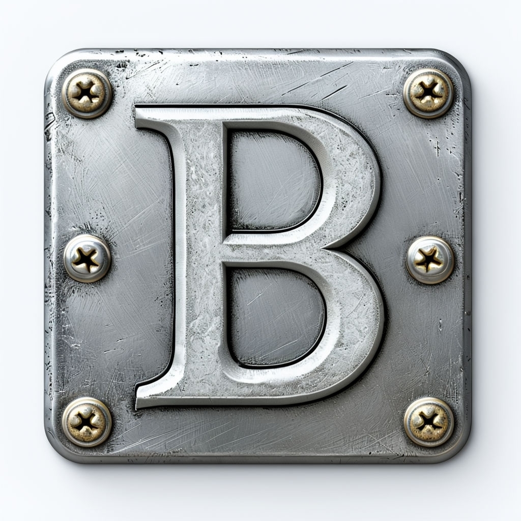 Industrial Monogram B on Brushed Silver Metal Panel Art