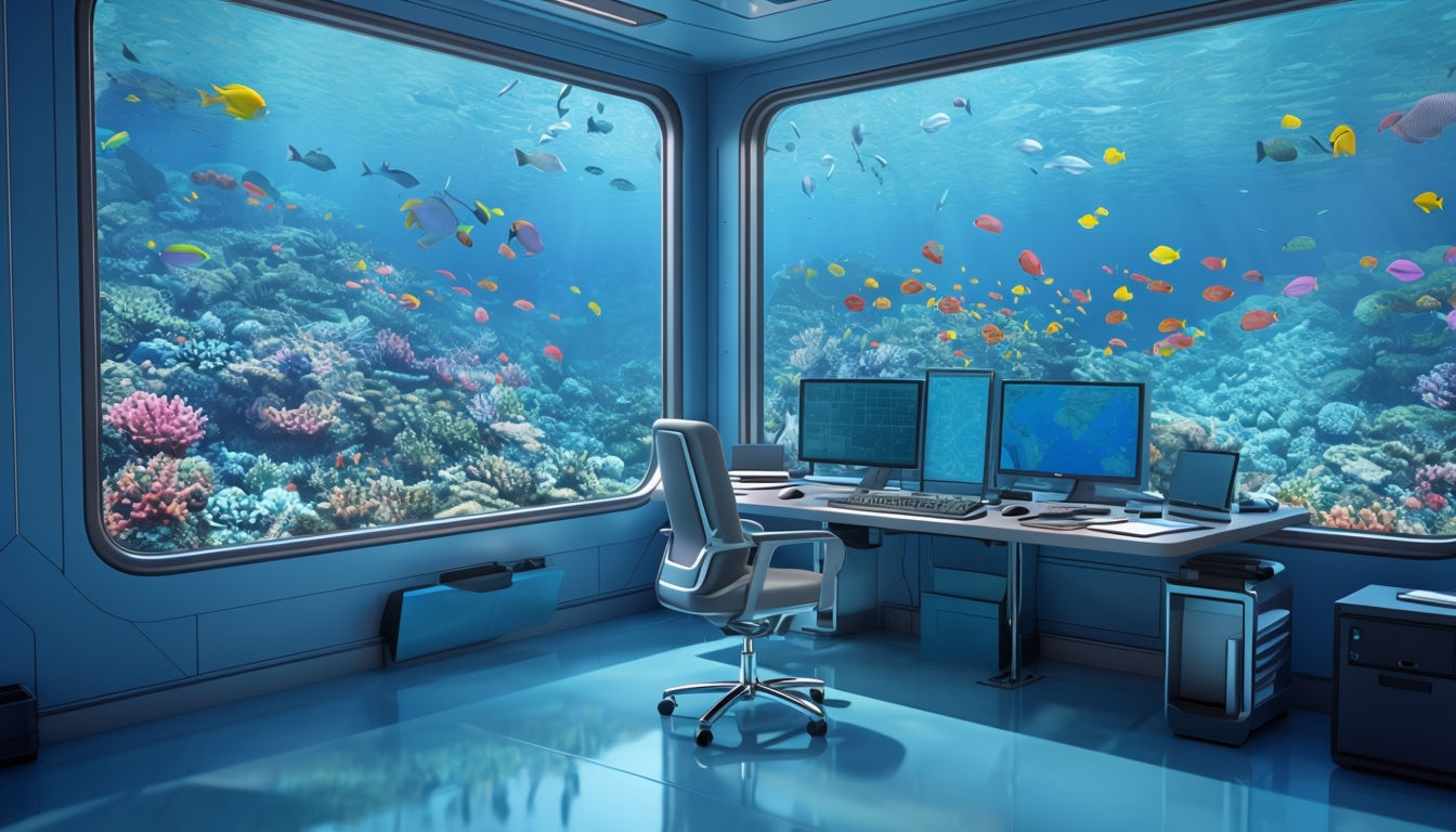 Modern Underwater Observation Room 3D Render Art