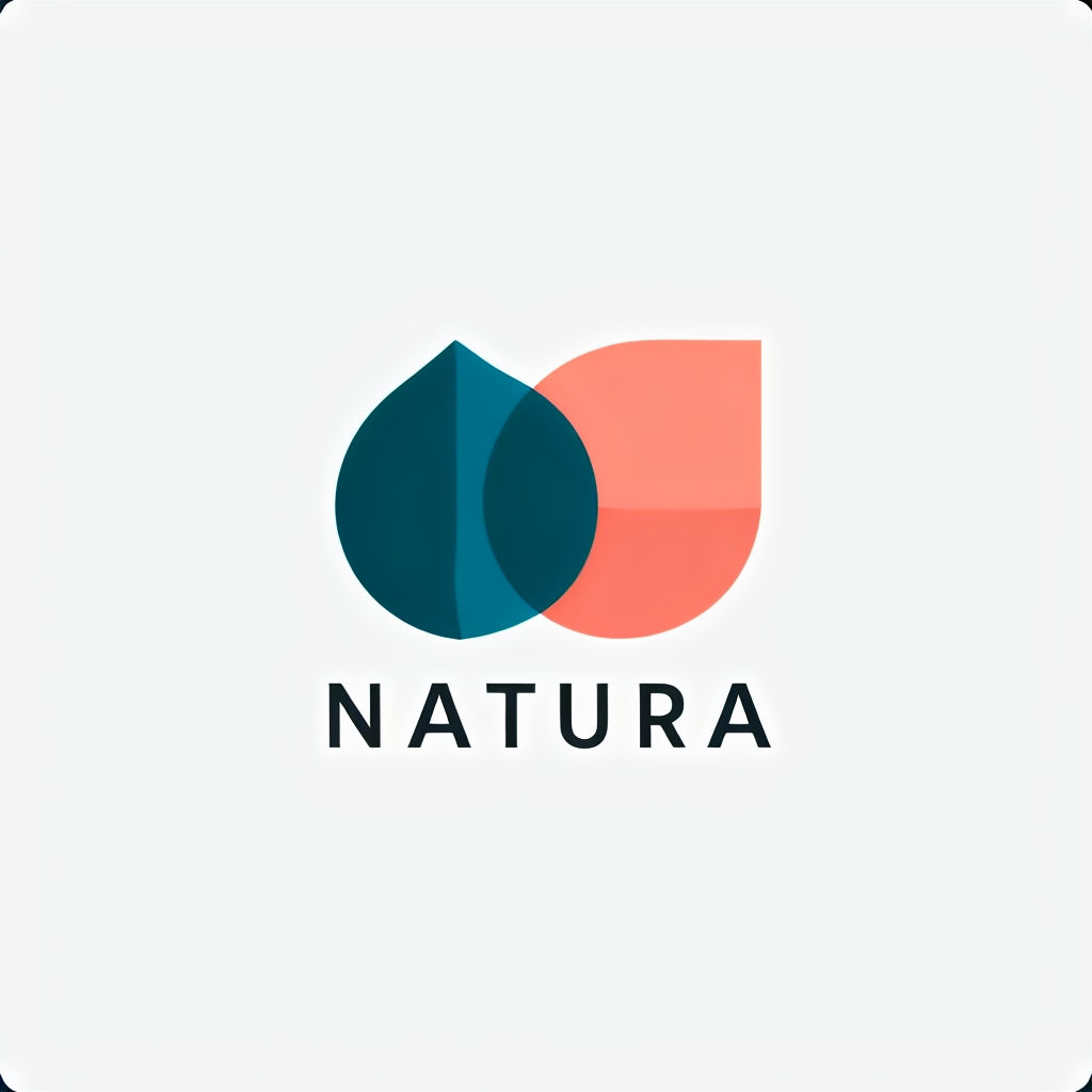 Minimalist Abstract Leaf Logo for NATURA in Teal and Coral