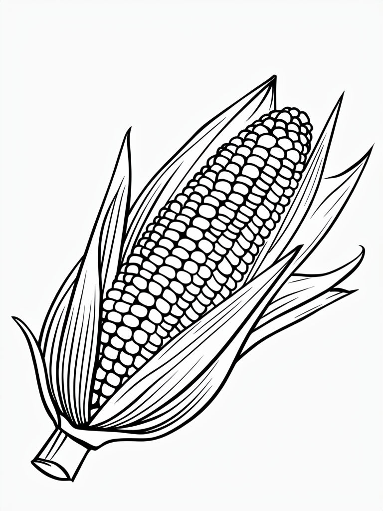 Minimalist Black and White Corn Cob Line Drawing Coloring Page