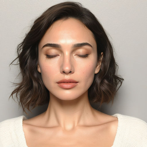 Headshot Closed Eyes Gal Gadot Closed Eyes Wearing White Rap... by ...