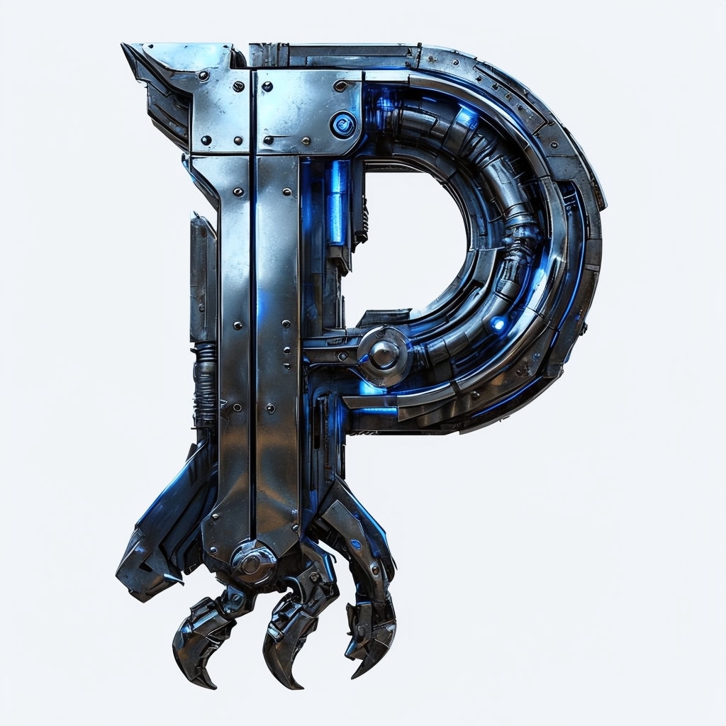 Futuristic Mechanical Robot Letter P Monogram Design