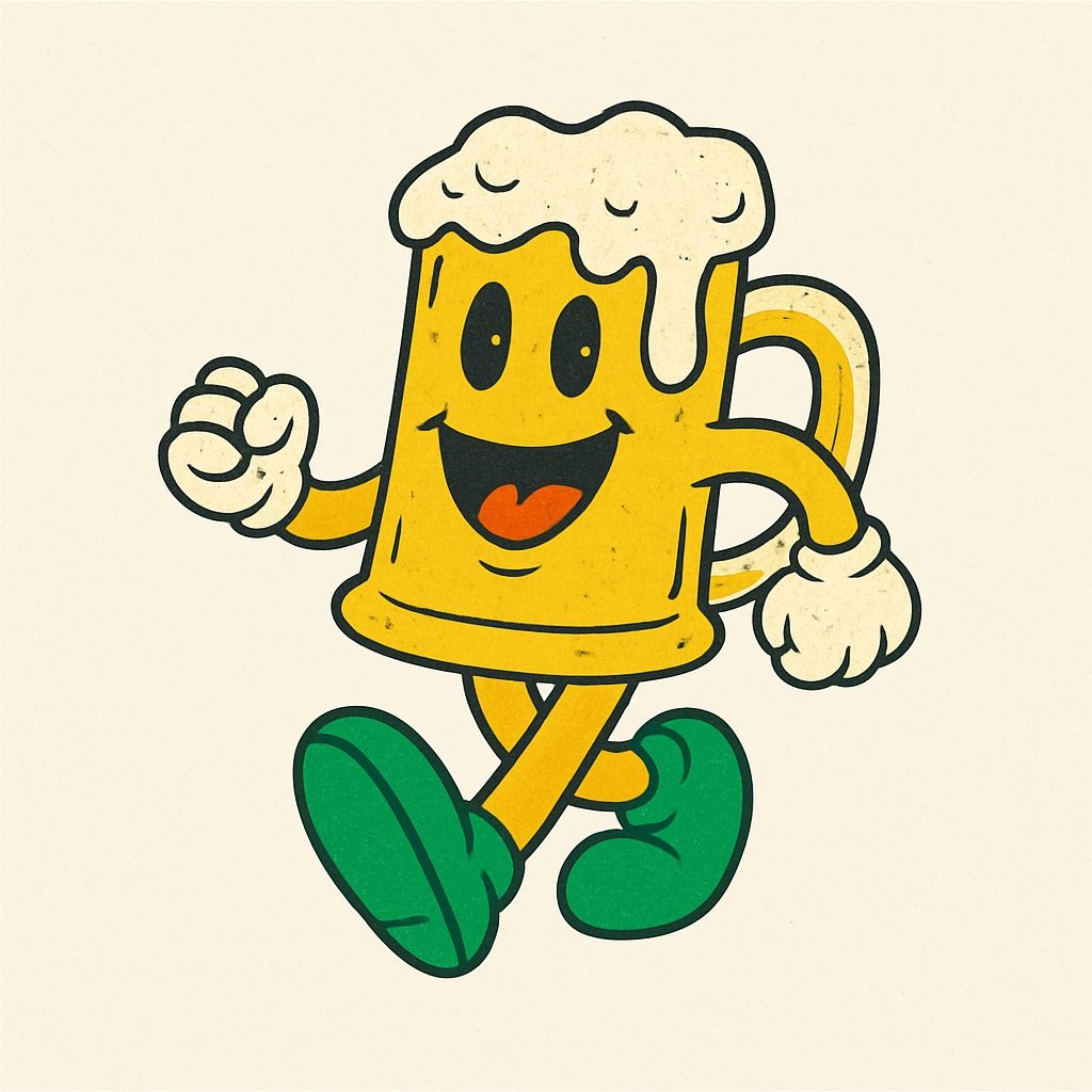 Energetic Vintage Cartoon Beer Mug Character Sticker