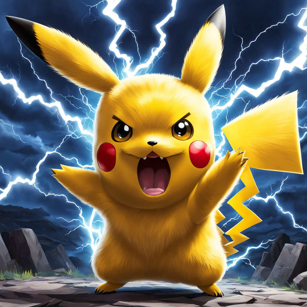 A pikachu throwing lightning bolts in anger by alper güneş - Playground