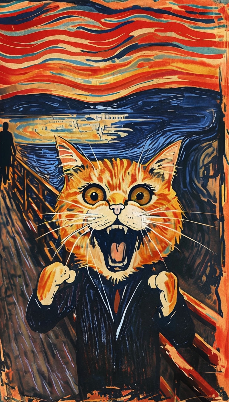 Surreal Orange Tabby Cat Scream Inspired by Munch's Artwork Art