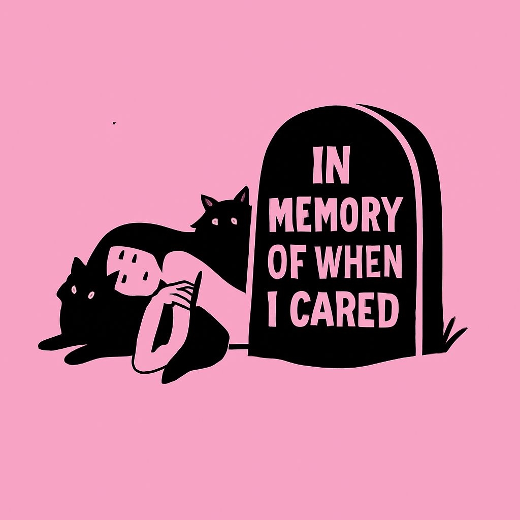 In Memory of When I Cared Minimalist Cat Illustration T-Shirt