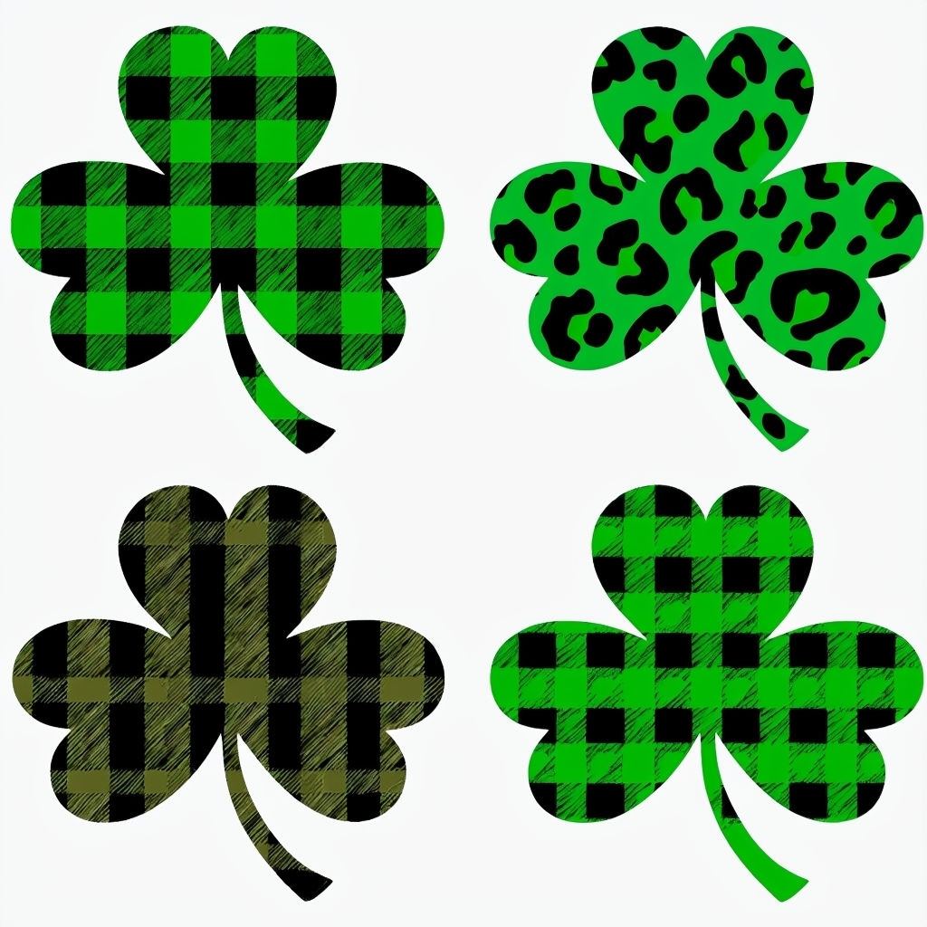 Vibrant Shamrock Patterns in a Stylish 2x2 Grid Design Seamless Pattern