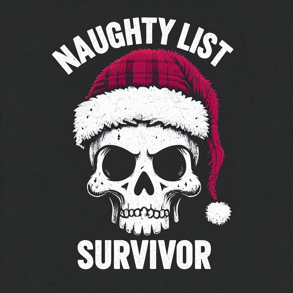 Naughty List Skull with Santa Hat Graphic T-Shirt