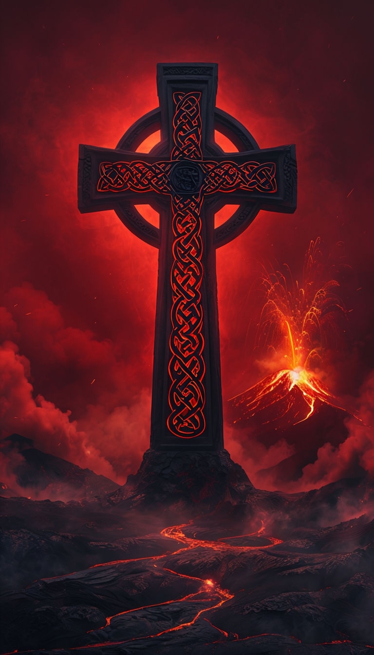 Mystical Celtic Cross Glowing in Lava Landscape Phone Case Cover