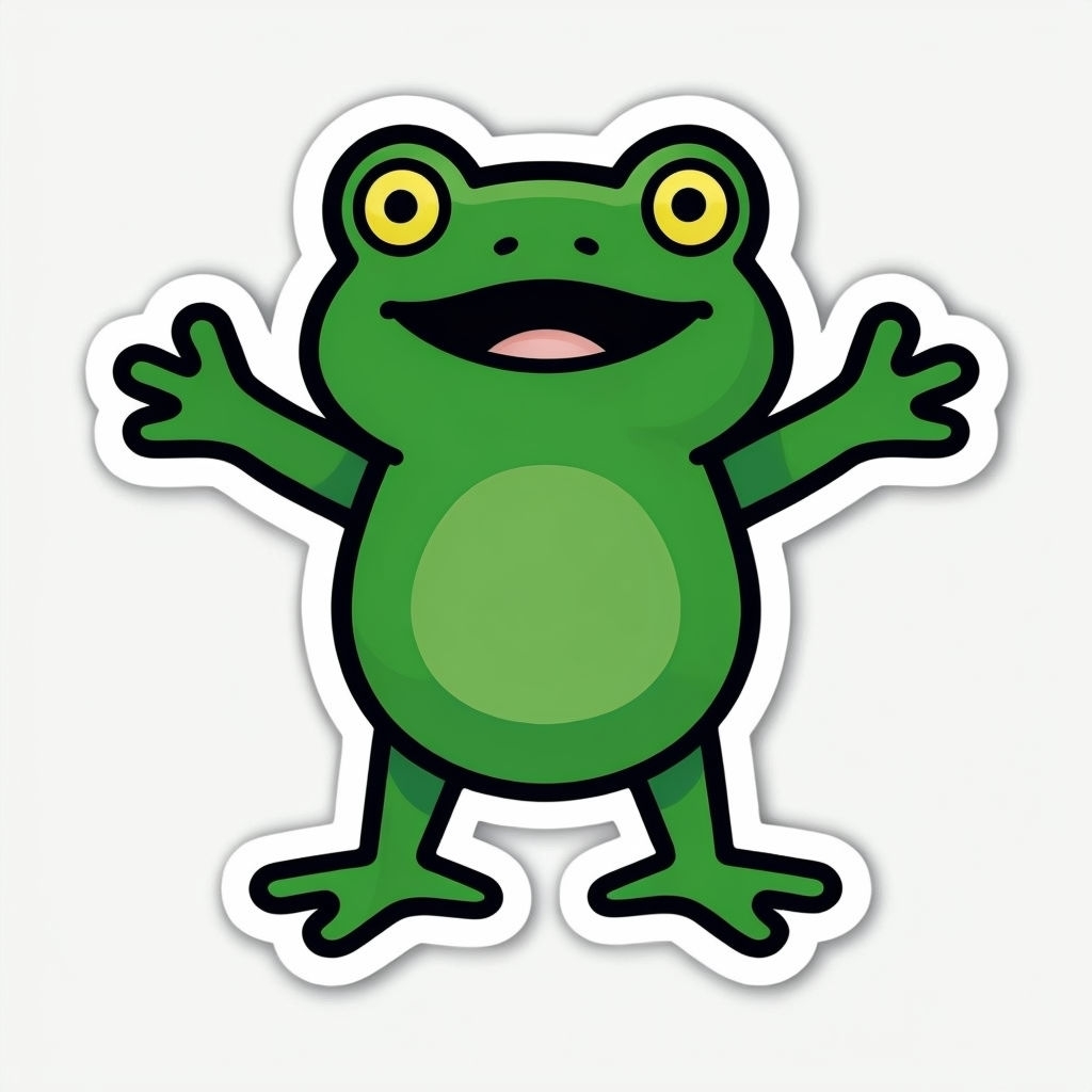 Cheerful Green Frog Cartoon Illustration with Sticker Outline Sticker