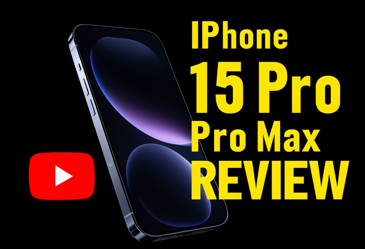 Sleek iPhone 15 Pro Review Thumbnail Design for YouTube Social Media Post