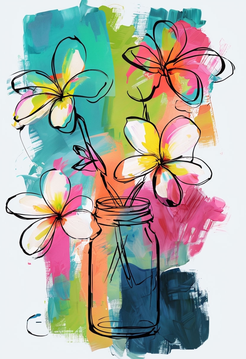 Vibrant Tropical Plumeria Floral Abstract Artwork Poster