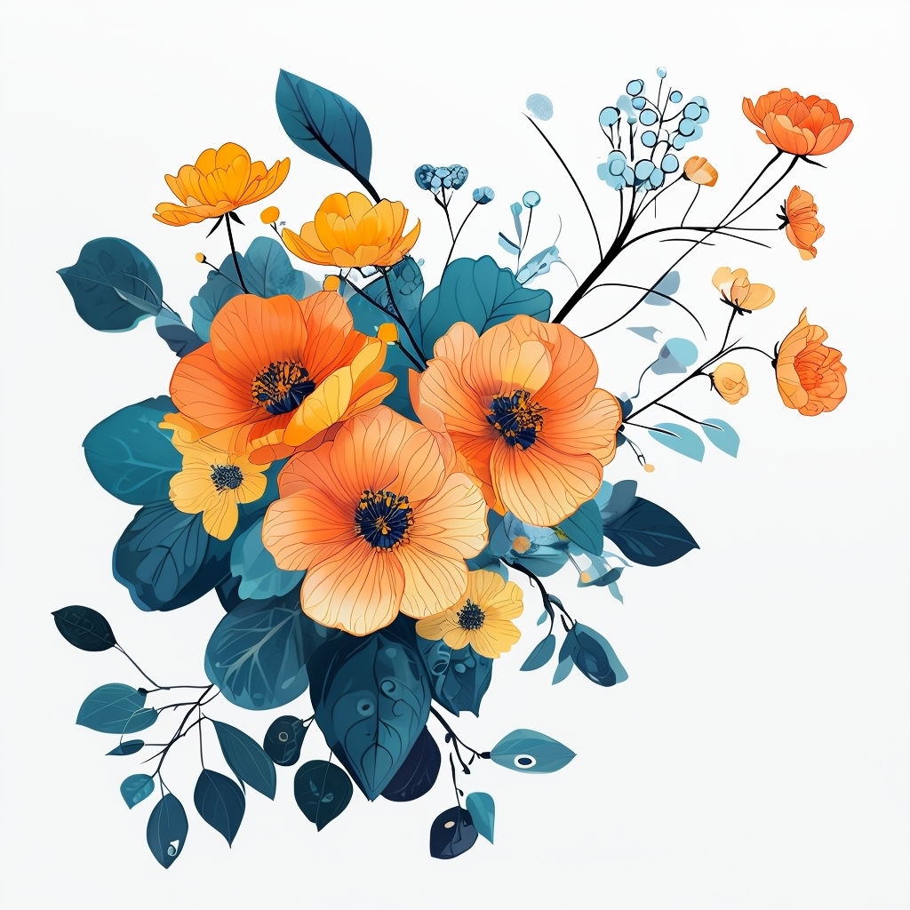 Vibrant Floral Arrangement Illustration in Orange and Yellow Mug