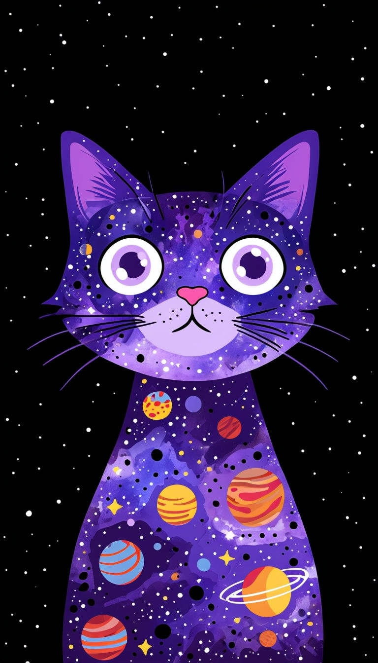 Vibrant Cosmic Cat Illustration with Starry Galaxy Design Phone Case Cover