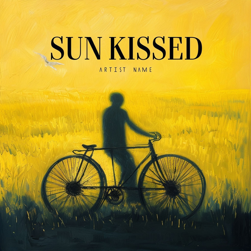 Impressionistic Cyclist in a Sun-Kissed Yellow Field Artwork Spotify Album Cover