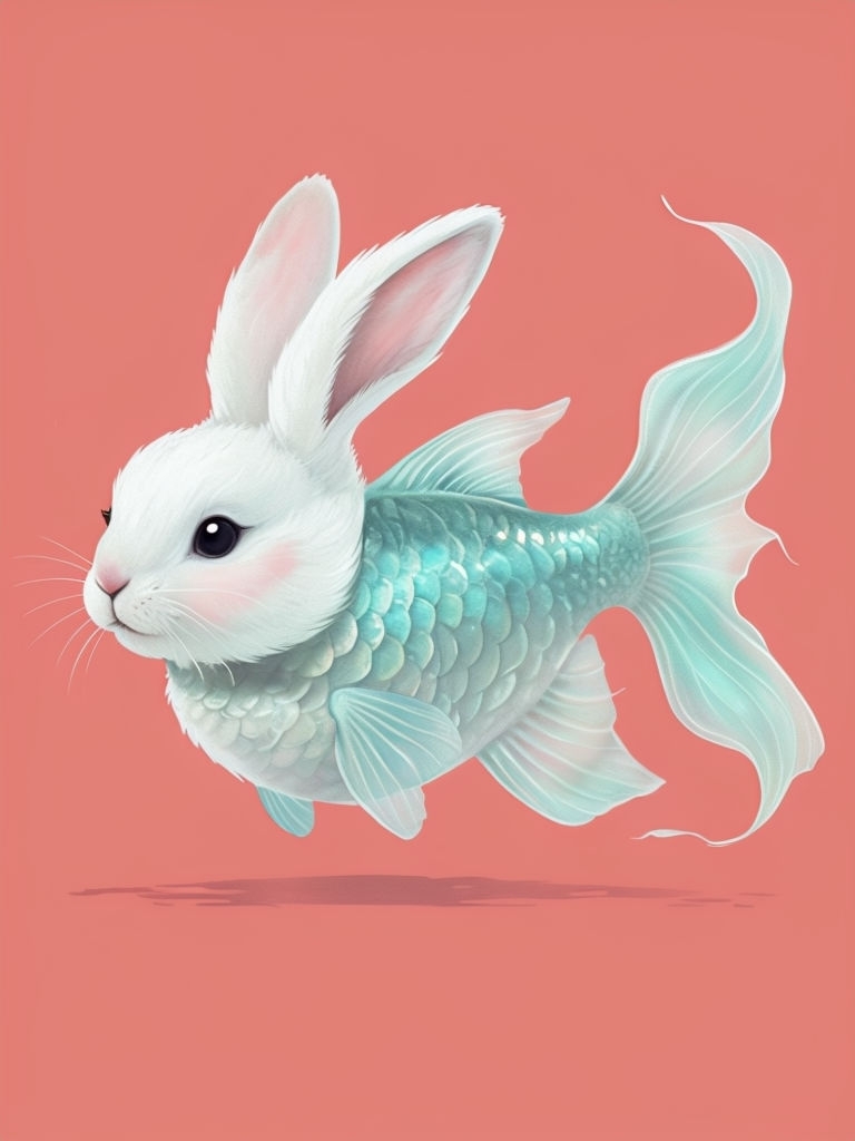 Playful Rabbit-Fish Hybrid Cartoon Illustration Art