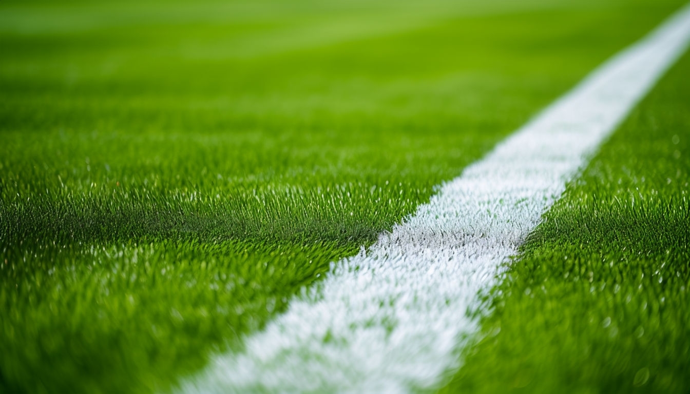 Vibrant Close-Up Sports Field Grass with Fresh White Line Background