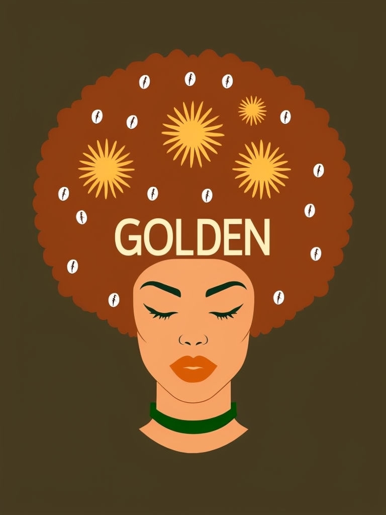 Stylized Afro Portrait with Golden Accents T-Shirt
