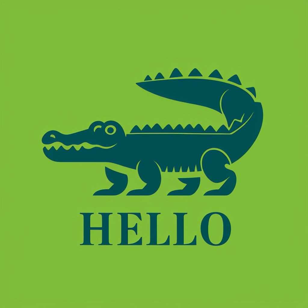 Minimalist Dark Teal Alligator with Hello Text Logo